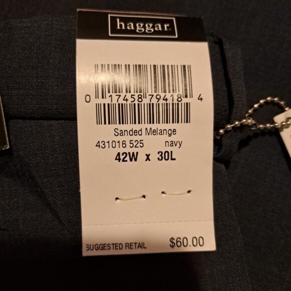 Haggar men's size 42 x 30 performance cool 18, expandable waist, blue pants, New - Picture 2 of 9